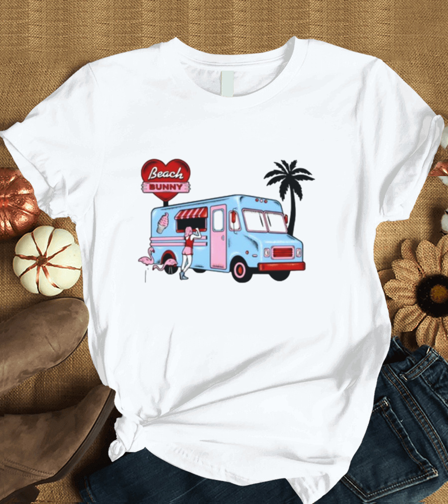 Beach Bunny Ice Cream Truck Flamingo Palm Tree T-Shirt