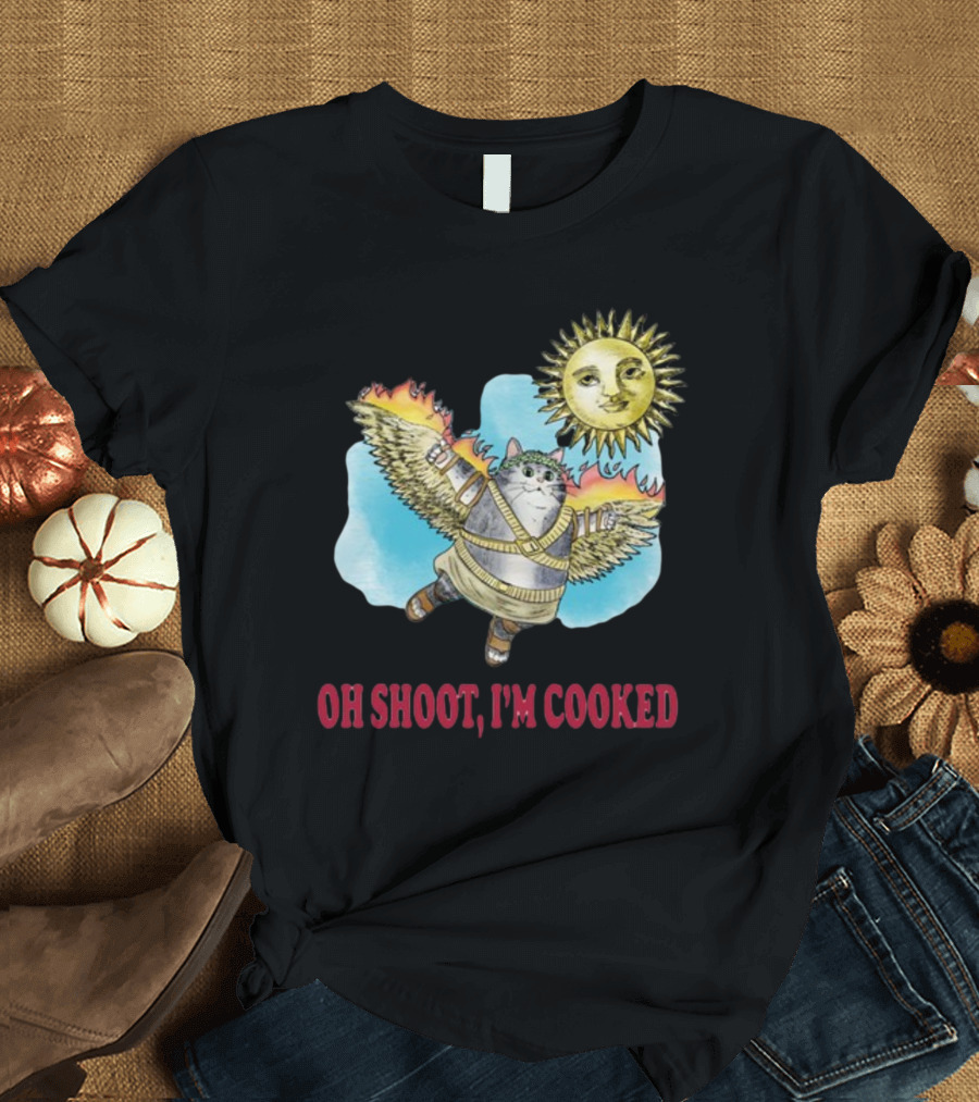 Oh Shoot I'm Cooked Flying Cat with Wings Near Sun T-Shirt