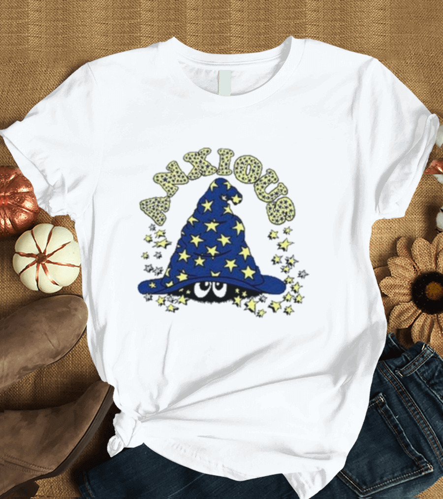 Anxious Wizard Hat with Stars and Bubbles T-Shirt