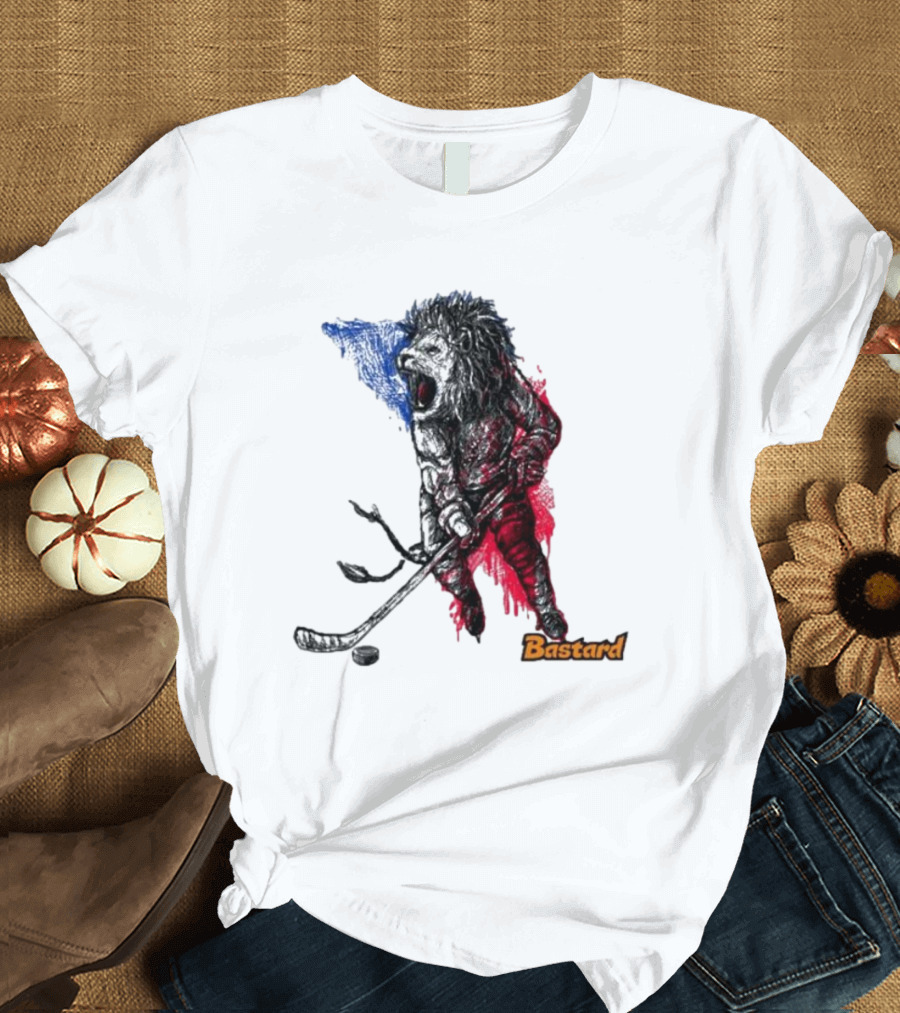 Vtipné Hokejové Potisky Bastard Lví Hokejista Trikolora T-Shirt