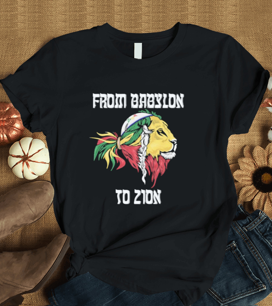 From Babylon To Zion Lion with Rasta Colors T-Shirt