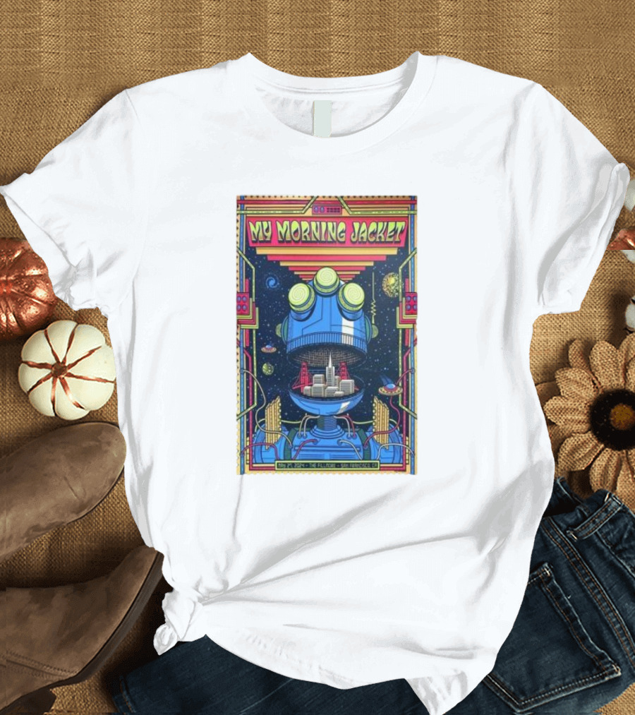 My Morning Jacket The Fillmore San Francisco May 27 2024 Psychedelic Robot Cityscape T-Shirt