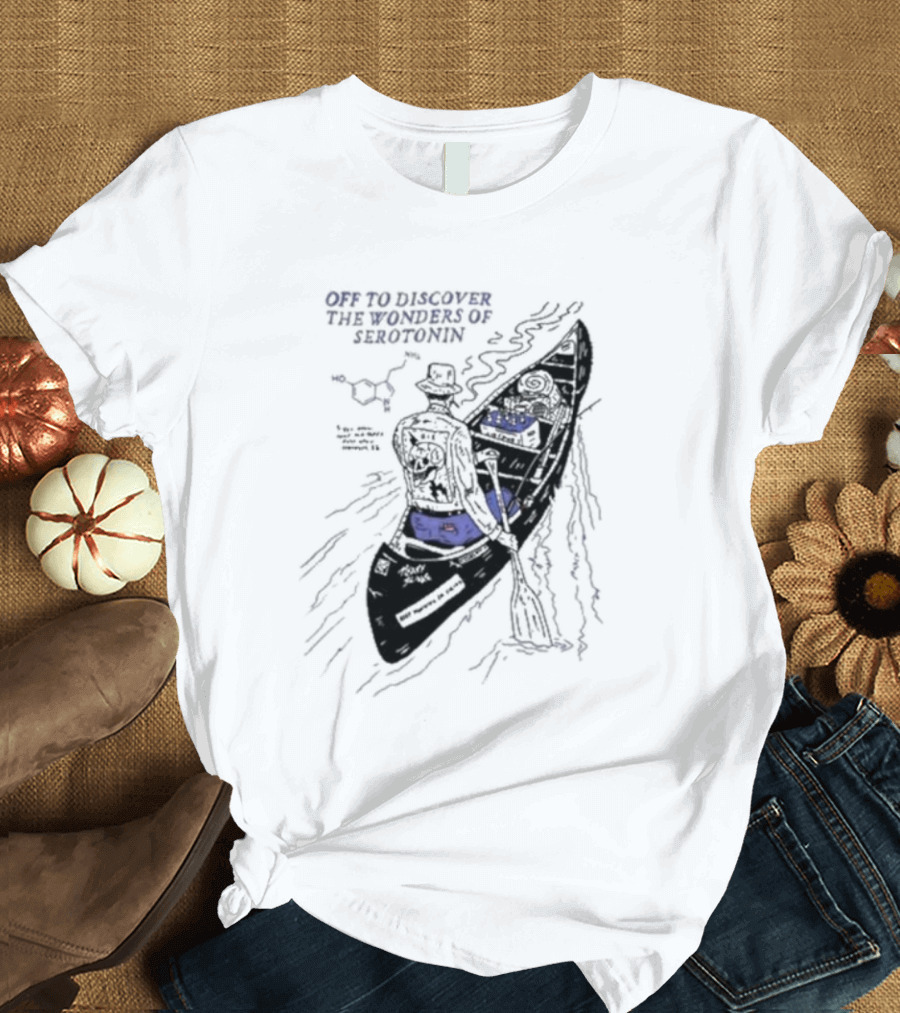 Off To Discover The Wonders Of Serotonin Adventure in Psychedelic Canoe with Molecule Diagram T-Shirt