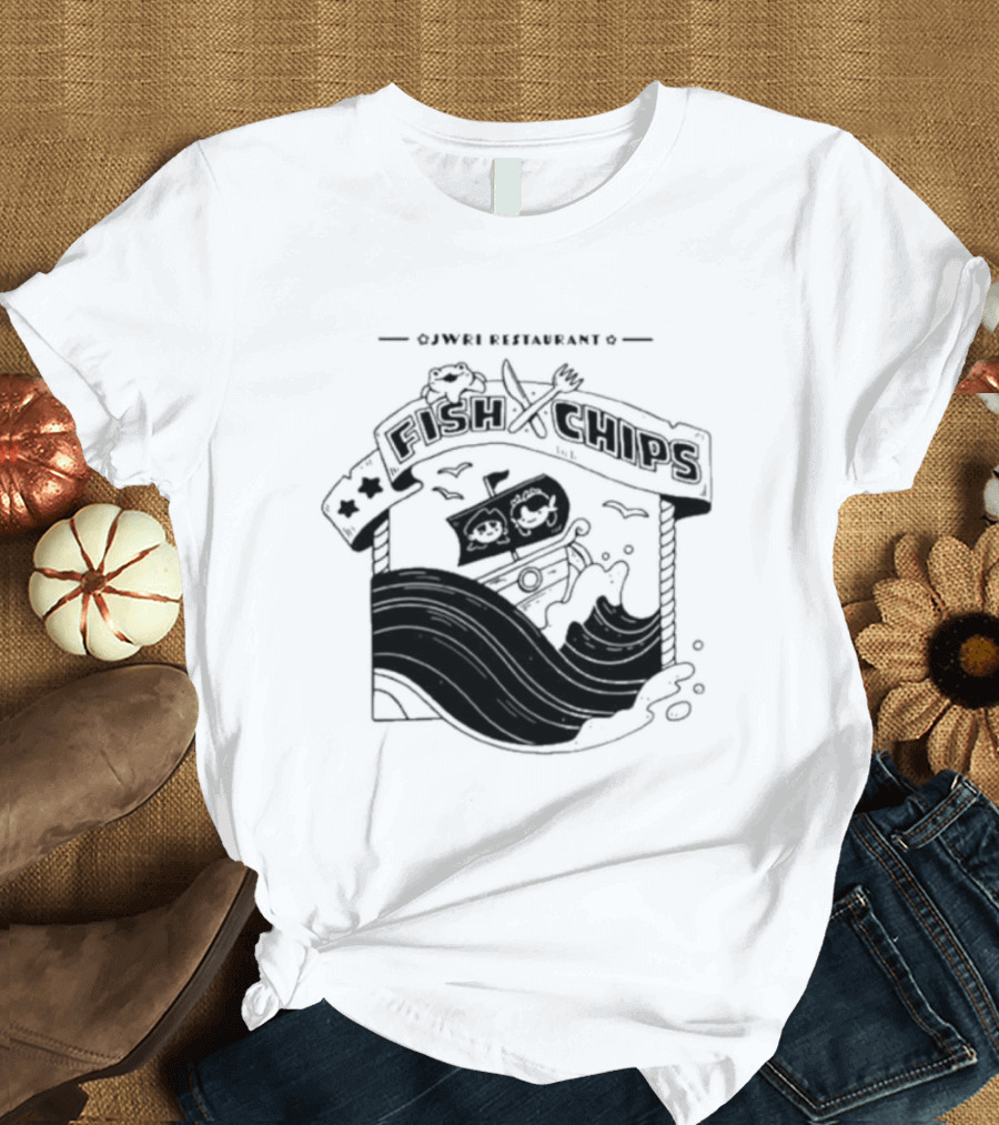 Jwri Restaurant Fish Chips Boat Adventure Waves T-Shirt