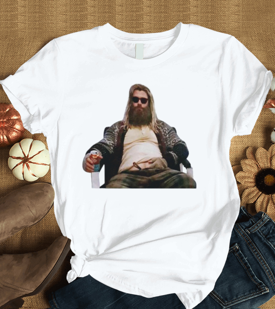 Marvel Avengers Endgame Fat Thor Sitting Relaxed with Drink T-Shirt
