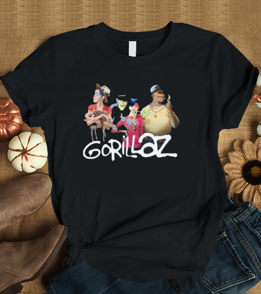 Gorillaz Group with Deer Characters Stonewashed T-Shirt