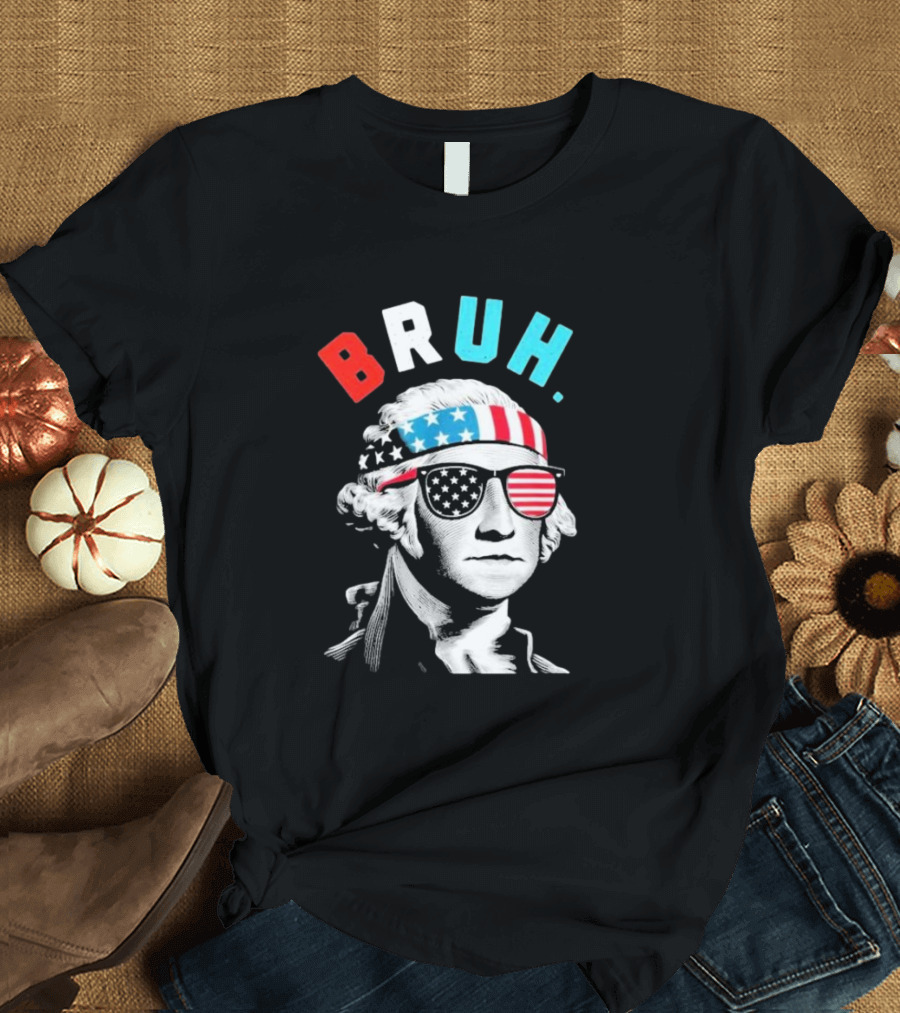 George Washington Bruh 4th Of July 2024 American Flag Glasses Bandana T-Shirt