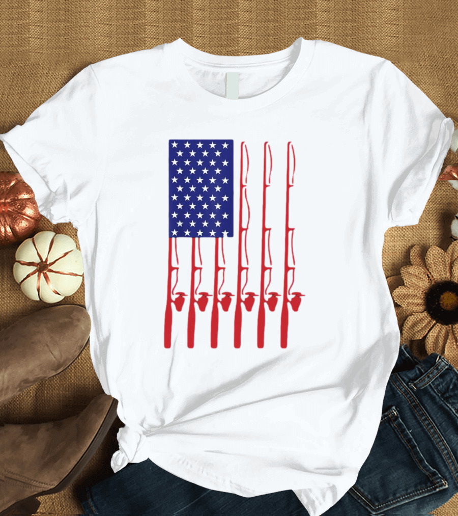 Fathers Day Fishing American Flag T-Shirt