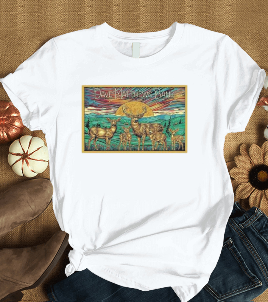 Dave Matthews Band June 22 2024 Alpine Valley Music Theatre East Troy WI Colorful Deer Nature Scene T-Shirt