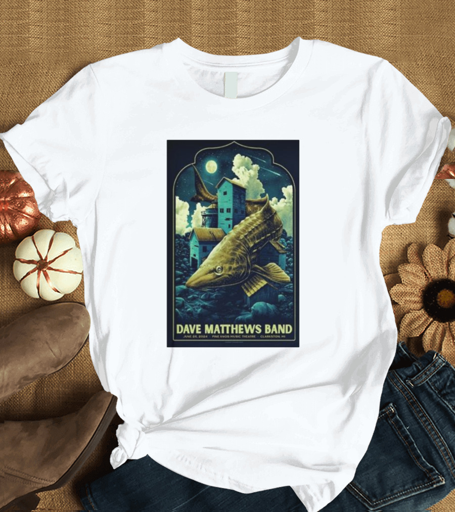 Dave Matthews Band June 26 2024 Pine Knob Music Theatre Clarkston MI Surreal Fish and House T-Shirt