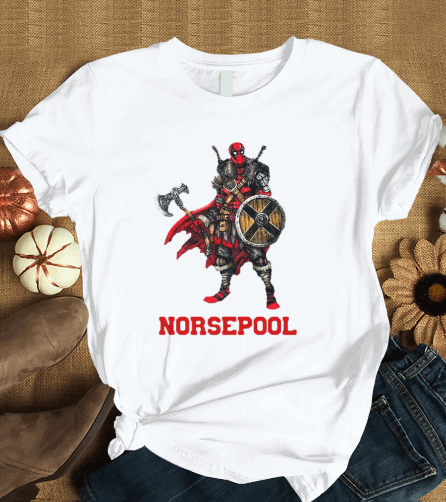 Deadpool Norsepool Viking Warrior with Axe and Shield T-Shirt