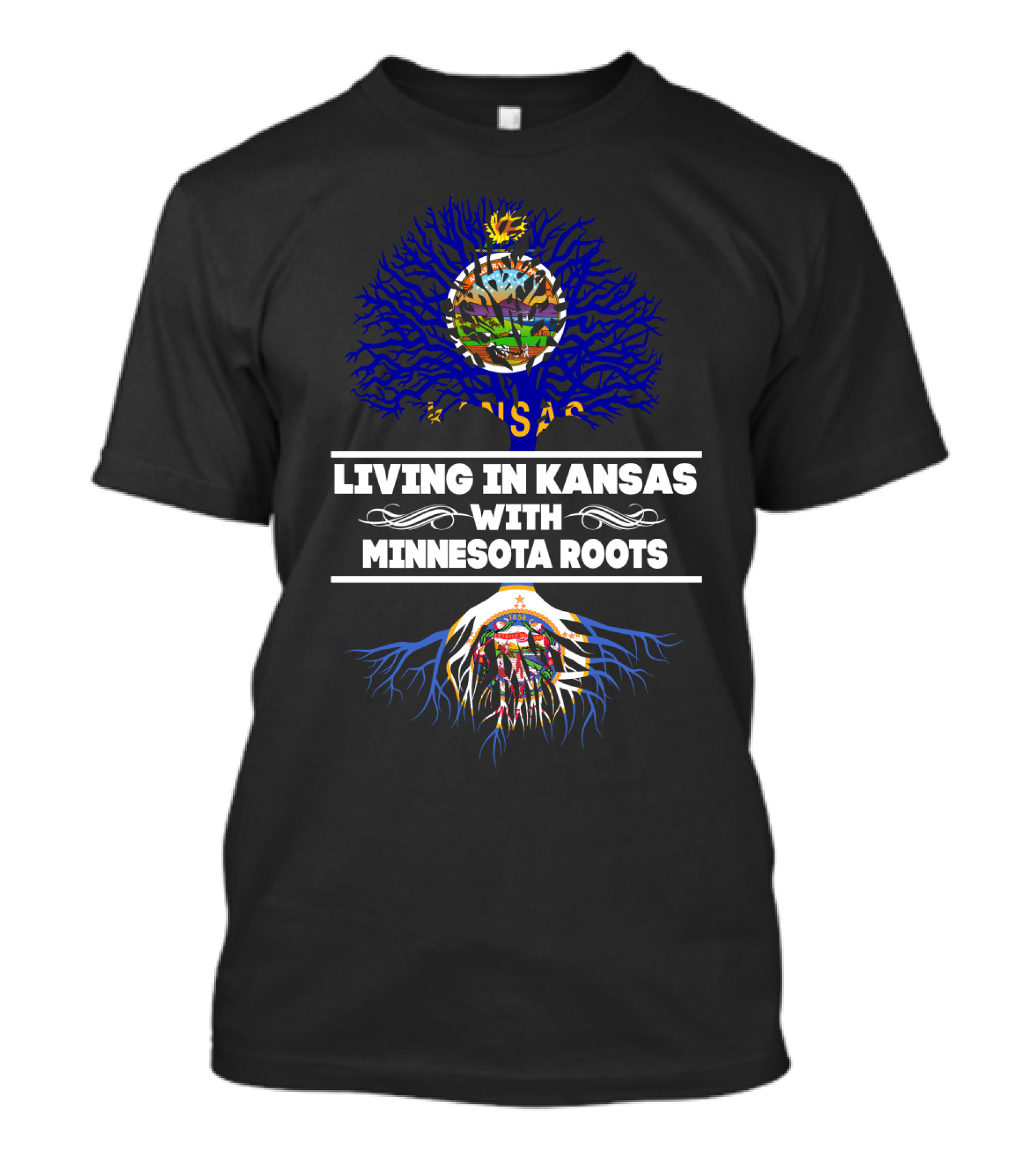 Living In Kansas With Minnesota Roots State Flags In Tree T-Shirt