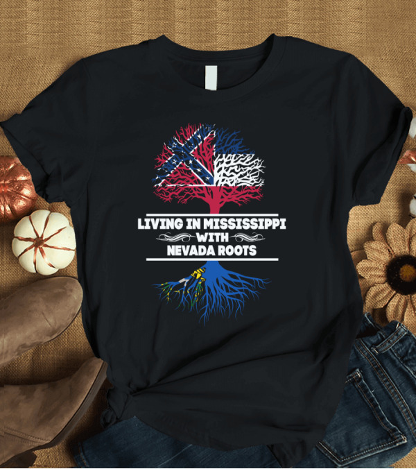 T-Shirt: Mississippi State Flag Tree Graphic with Nevada Roots Symbolism T-Shirt Mississippi State Flag Tree Graphic with Nevada Roots Symbolism T-Shirt