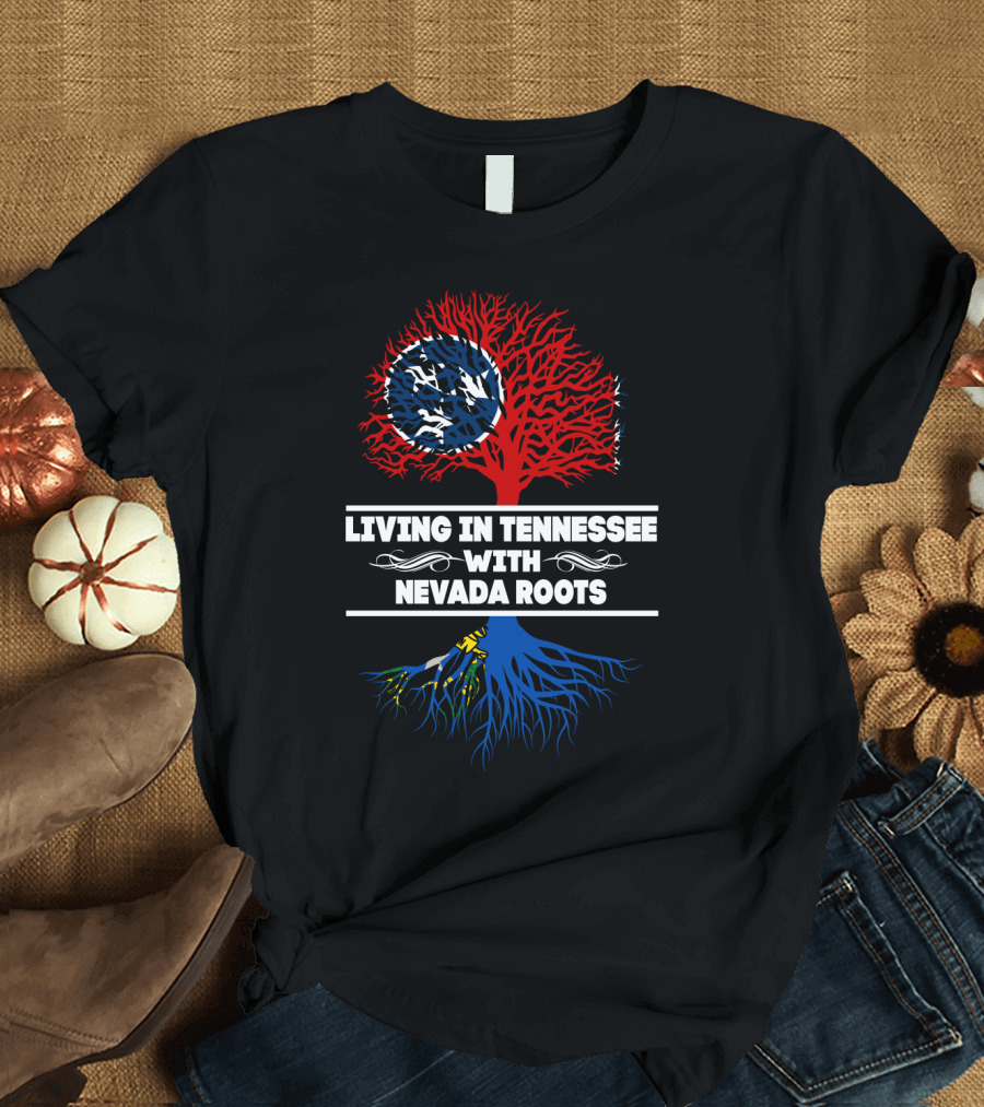Tennessee Living with Nevada Roots: Dual State Pride Tree Design Featuring Tennessee Flag Iconography T-Shirt