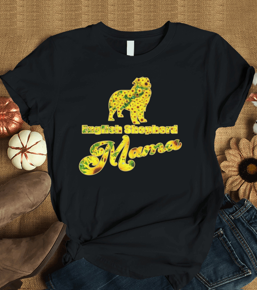 English Shepherd Mama Sunflower Pattern T-Shirt