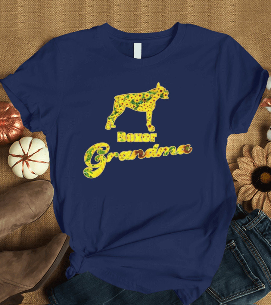 Boxer Grandma Sunflower Dog T-Shirt