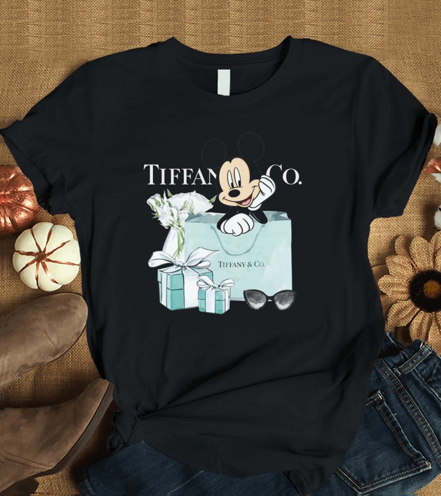 Tiffany and Co Mickey Mouse with Gift Boxes and Flowers T-Shirt