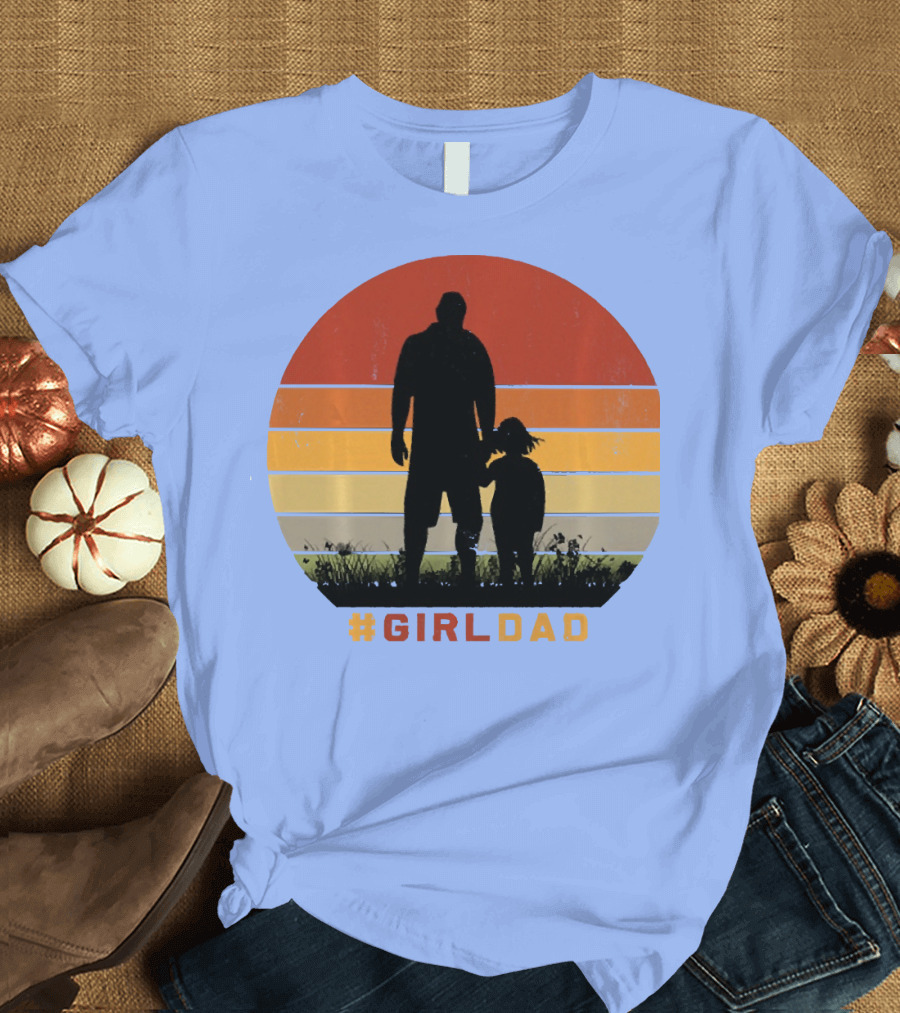 GirlDad Vintage Silhouette with Sunset Stripes T-Shirt