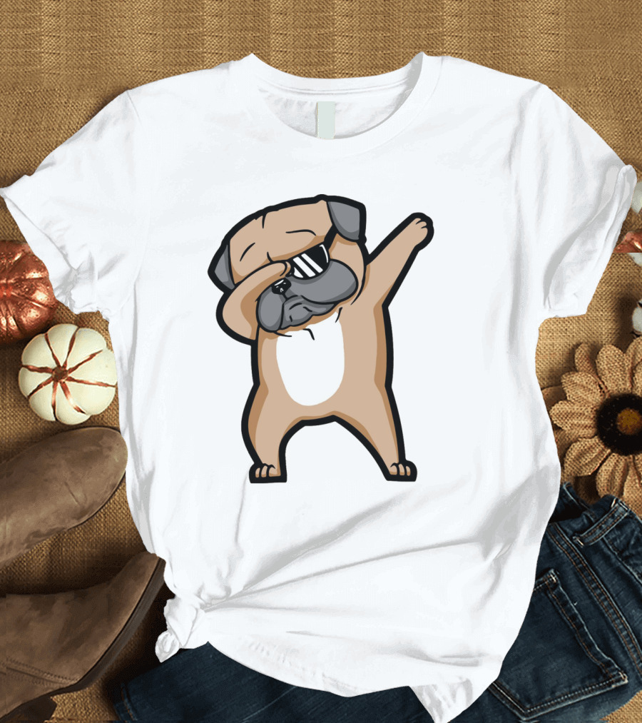 Dabbing Pug With Sunglasses Dance Pose Drawing T-Shirt