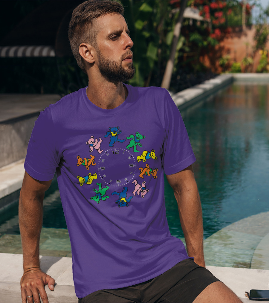 The Grateful Bear Colorful Dancing Bears Around Clock T-Shirt