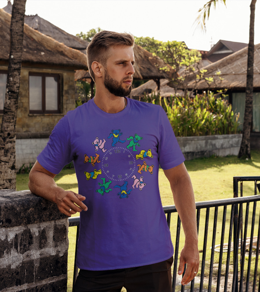 The Grateful Bear Colorful Dancing Bears Around Clock T-Shirt