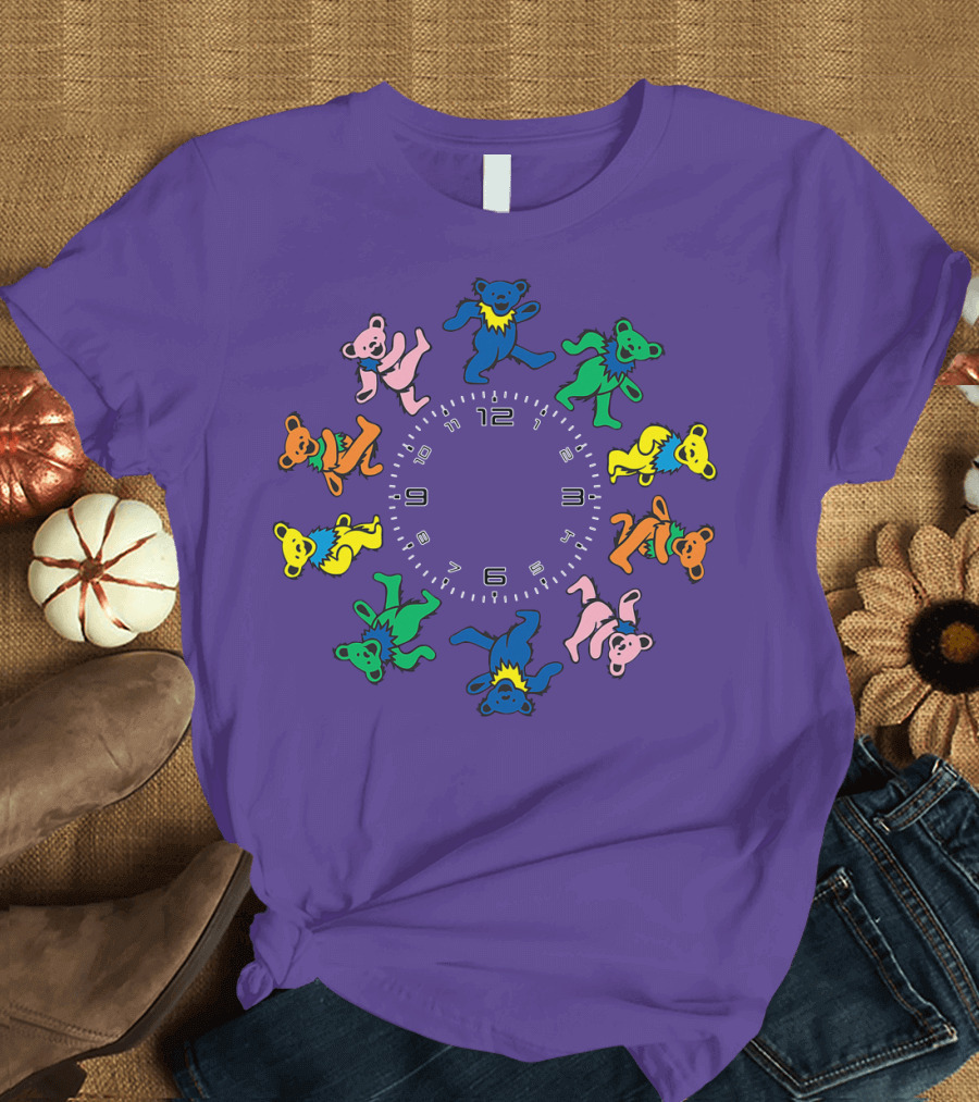 The Grateful Bear Colorful Dancing Bears Around Clock T-Shirt