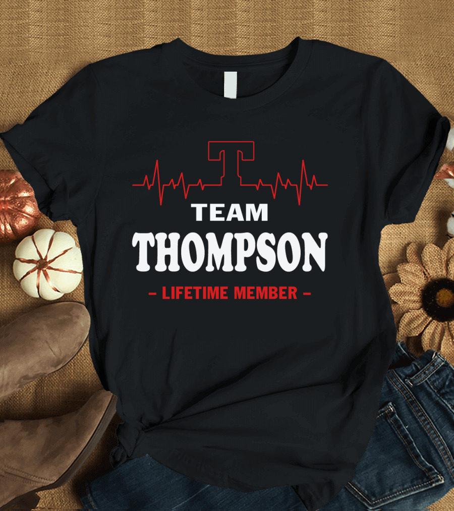 Team Thompson Lifetime Member with Heartbeat Design and Bold T T-Shirt