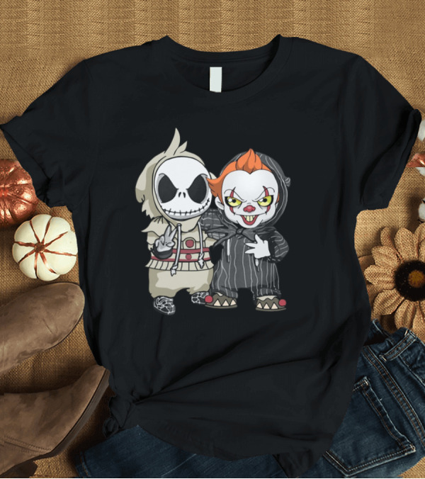 T-Shirt: Baby IT Pennywise Jack Skellington Halloween Crossover Duo T-Shirt Baby IT Pennywise Jack Skellington Halloween Crossover Duo T-Shirt