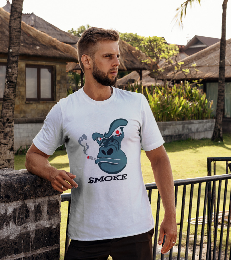 Smoke Kong Smoking Gorilla Icon With Angry Red Eyes T-Shirt