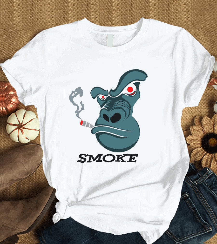 Smoke Kong Smoking Gorilla Icon with Angry Red Eyes T-Shirt