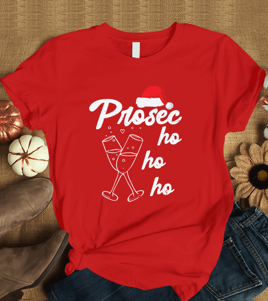 Prosec Ho Ho Santa Hat Champagne Glasses T-Shirt