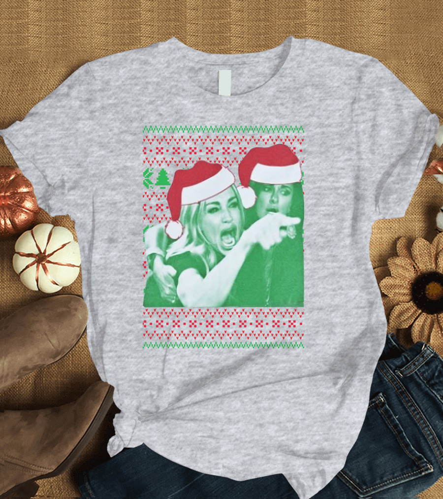 Woman Yelling at Cat Meme Christmas Santa Hats Raglan T-Shirt