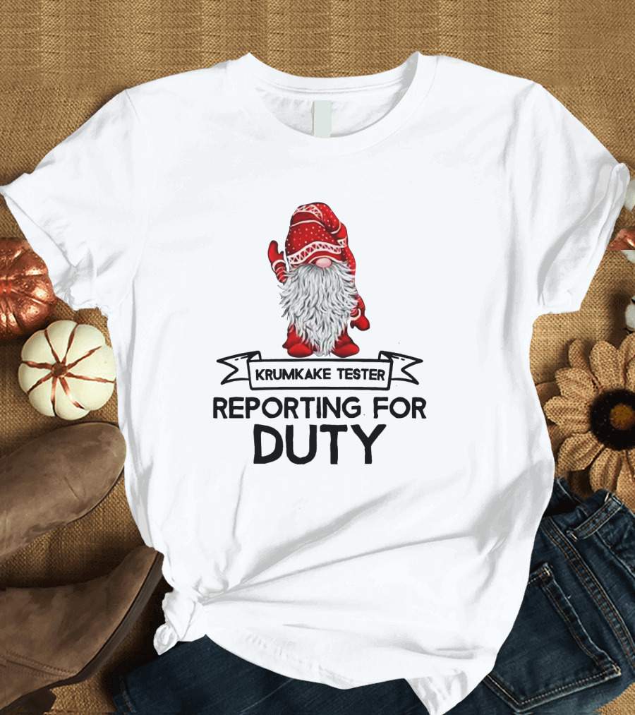 Krumkake Tester Reporting For Duty Christmas Gnome Festive Red Hat T-Shirt