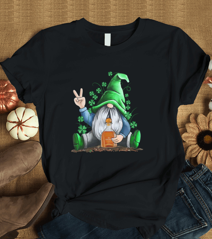 Patron Bottle Hug by Irish Gnome with Shamrocks for St Patrick's Day T-Shirt