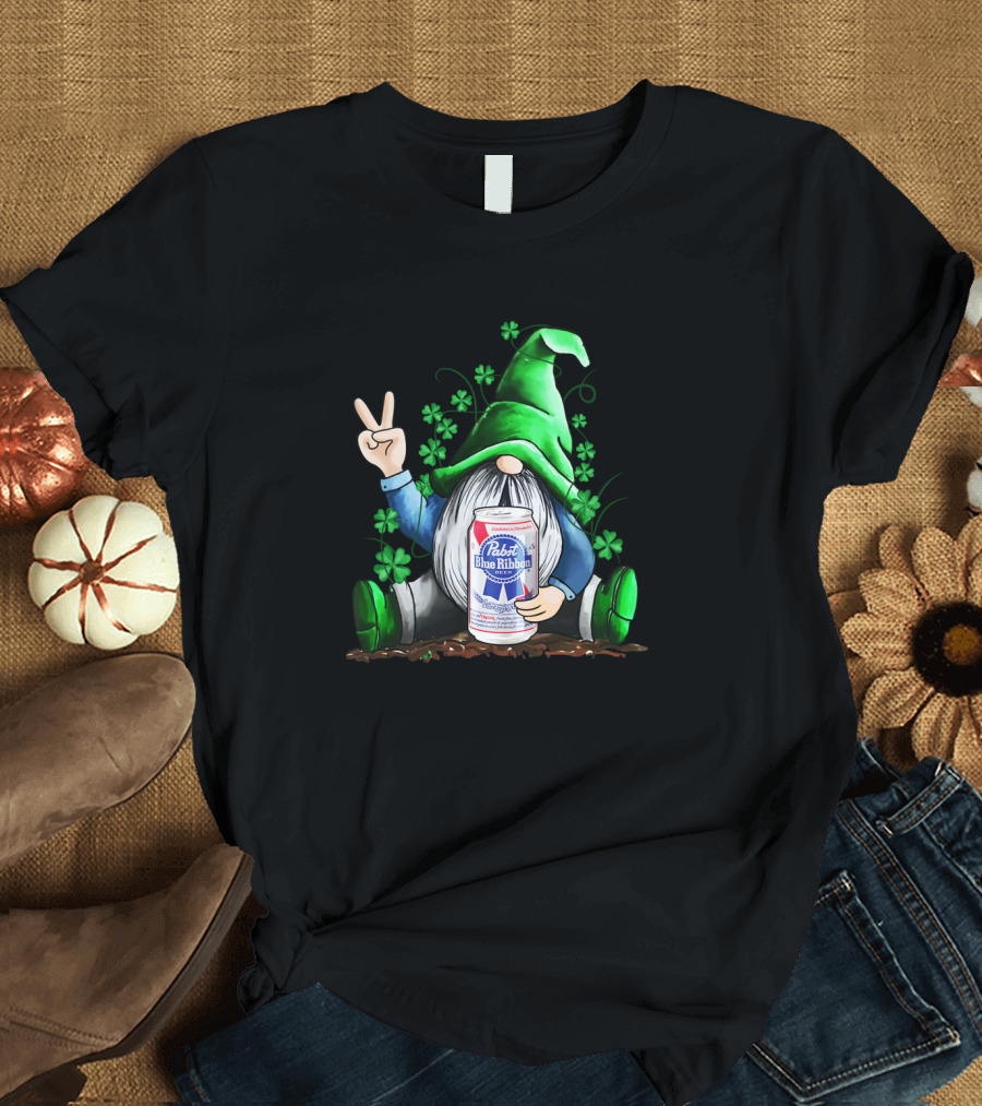 Pabst Blue Ribbon Irish Gnome St Patrick's Day Shamrocks T-Shirt