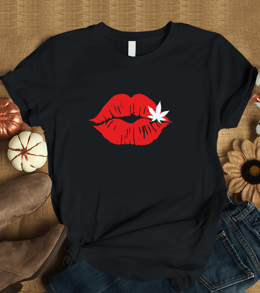 Red Lips Cannabis Weed Leaf T-Shirt