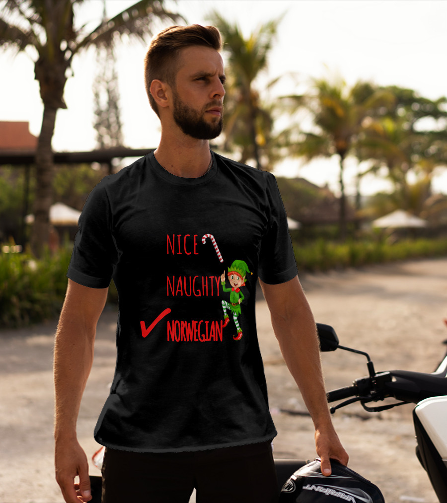 Nice Naughty Norwegian Elf Christmas Checklist T-Shirt