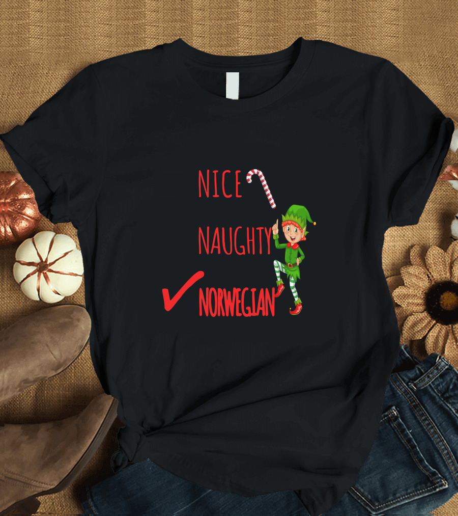 Nice Naughty Norwegian Elf Christmas Checklist T-Shirt