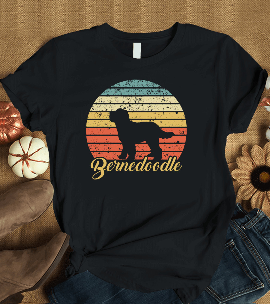 Retro Striped Bernedoodle T-Shirt