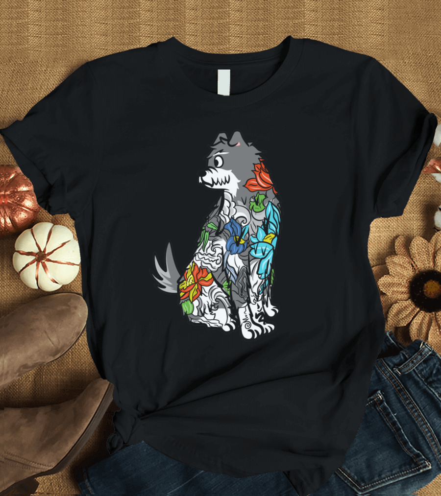 SCHNAUZER COLORFUL FLORAL TATTOO T-Shirt