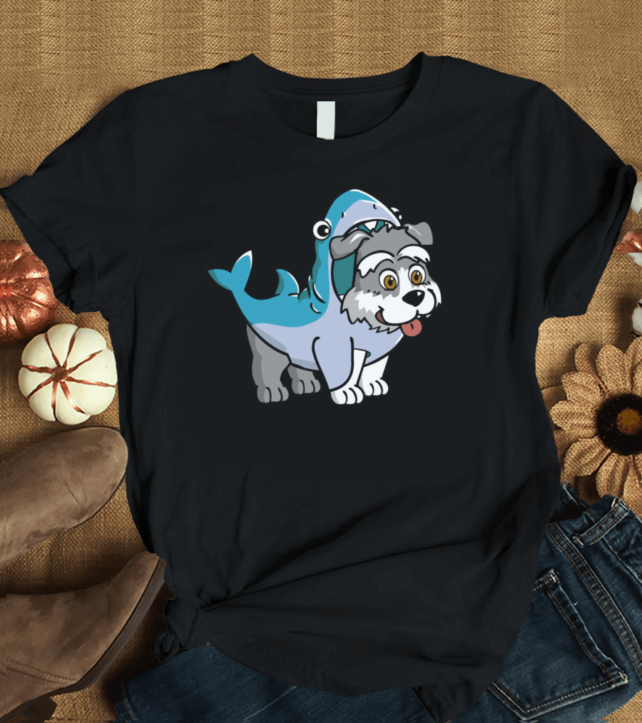 Schnauzer in Shark Costume Playful Cartoon Mashup T-Shirt