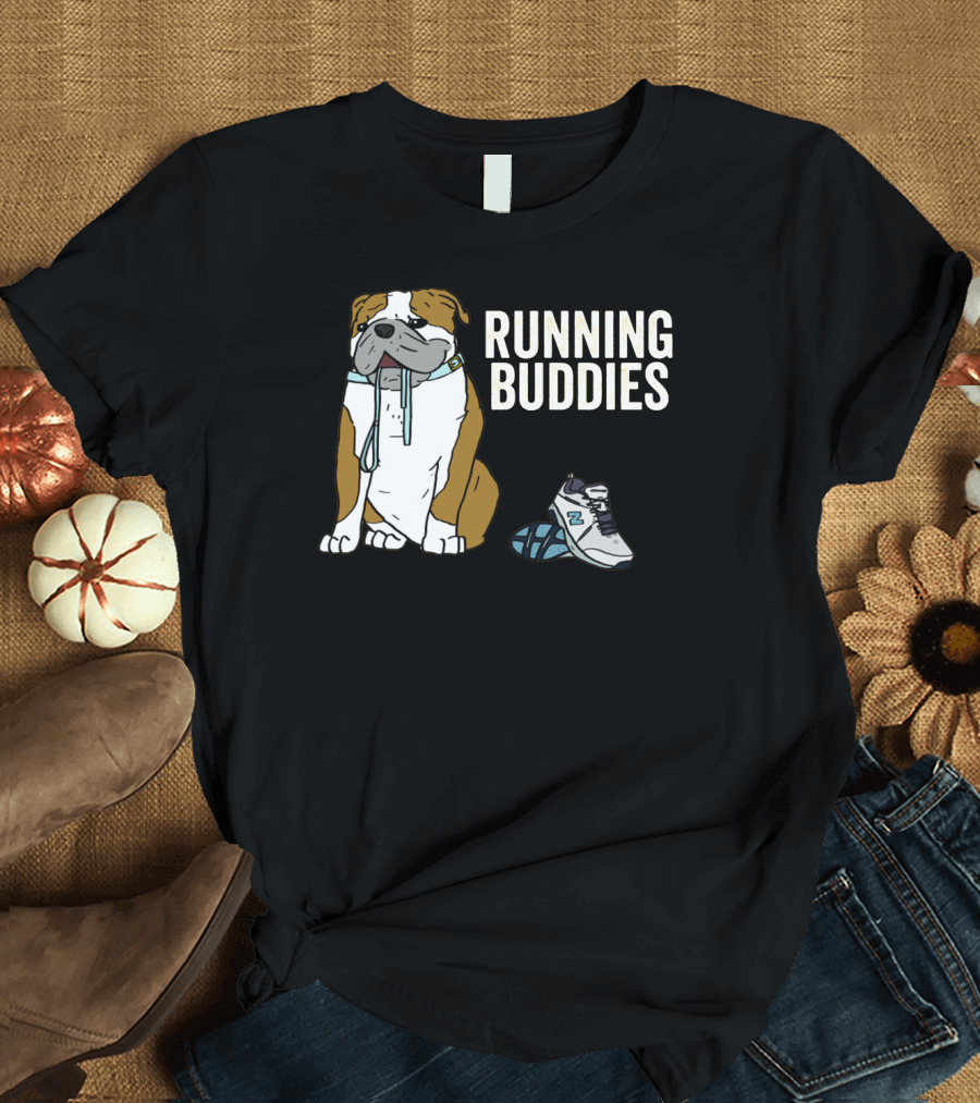 Bulldog and Sneakers Running Buddies with Leash and Shoe Companion T-Shirt