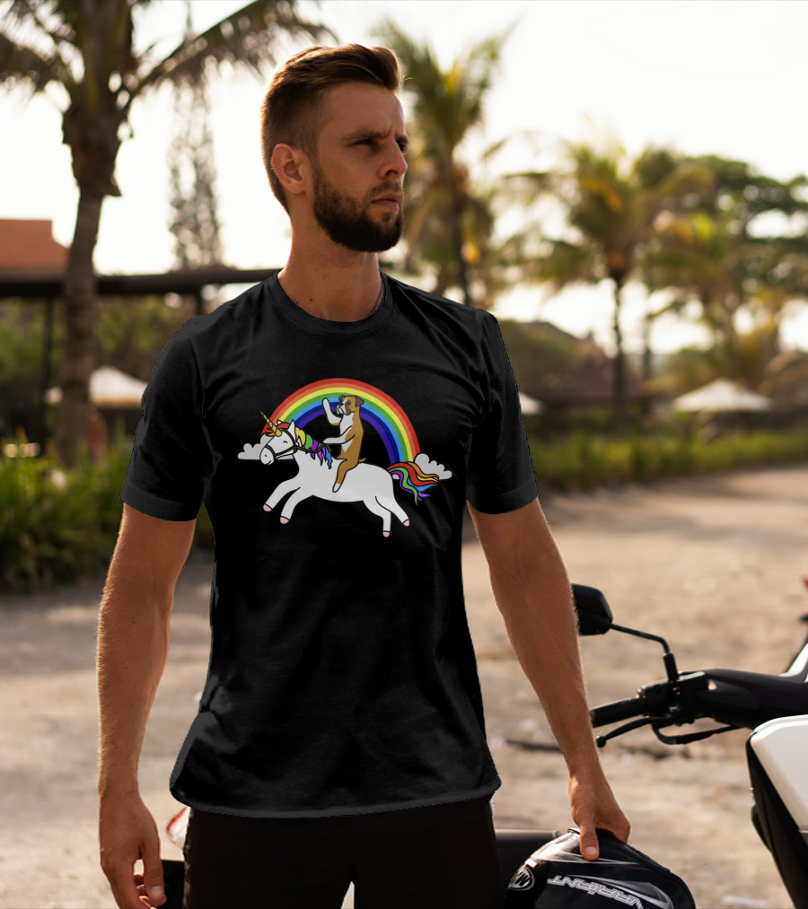 Boxer Dog Riding Unicorn T-Shirt