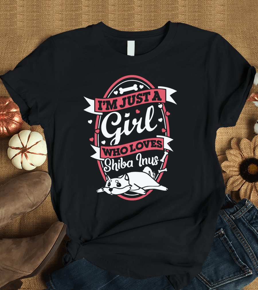 I'm Just a Girl Who Loves Shiba Inus with Cute Dog and Hearts T-Shirt