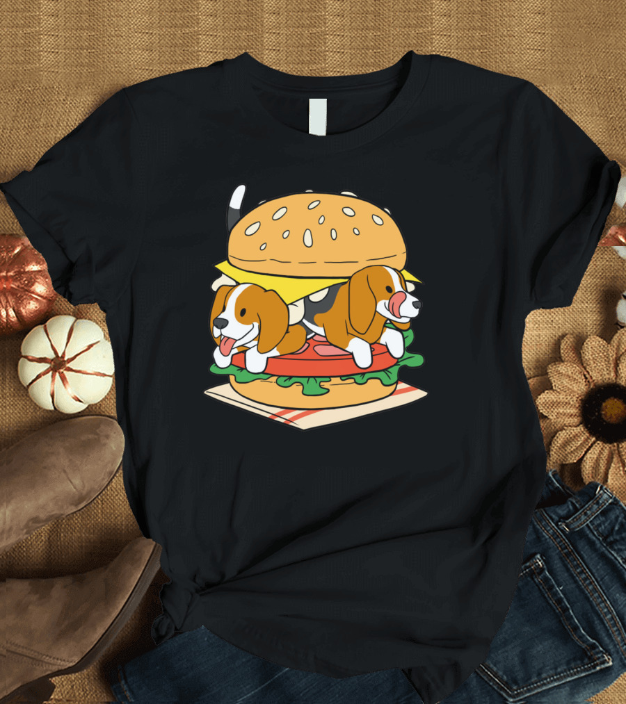 Beagle Burger Cuteness with Cheese, Lettuce, and Tomato T-Shirt