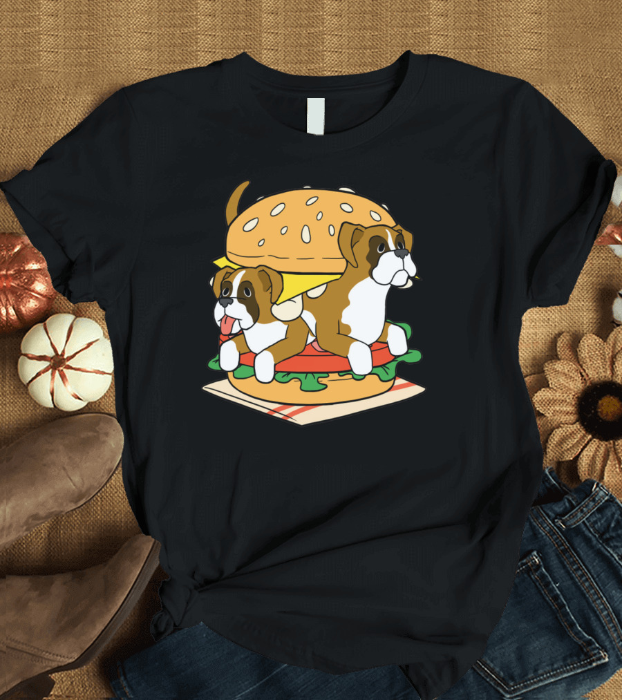 Boxer Dogs Stacked in Cheeseburger Delight T-Shirt