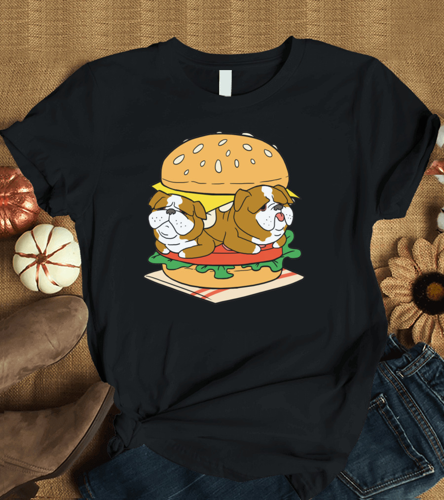 Bulldog Cheeseburger Cute Pet Sandwich Funny Food T-Shirt
