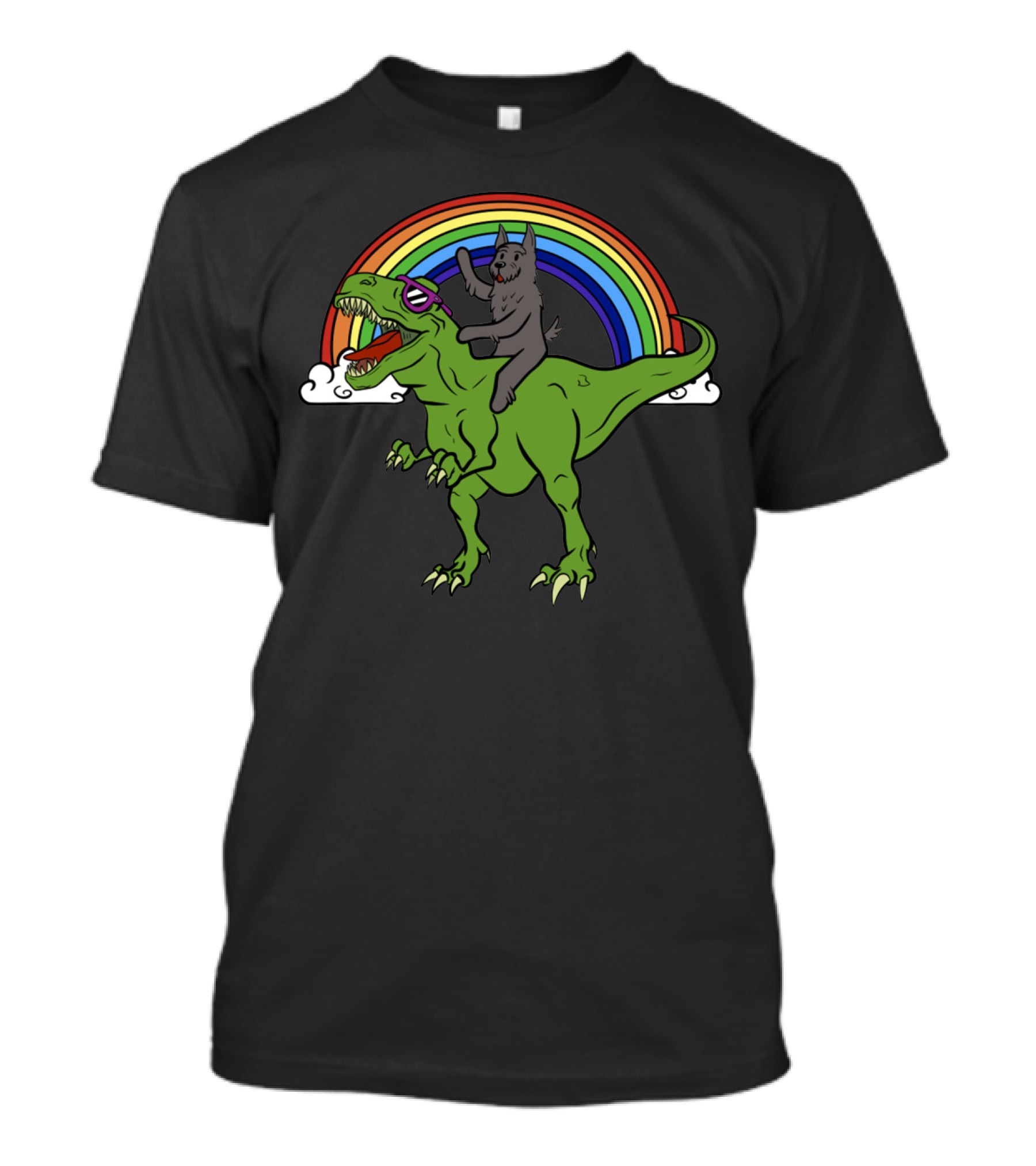 Scottie Dinosaur Cat Riding T-Rex T-Shirt
