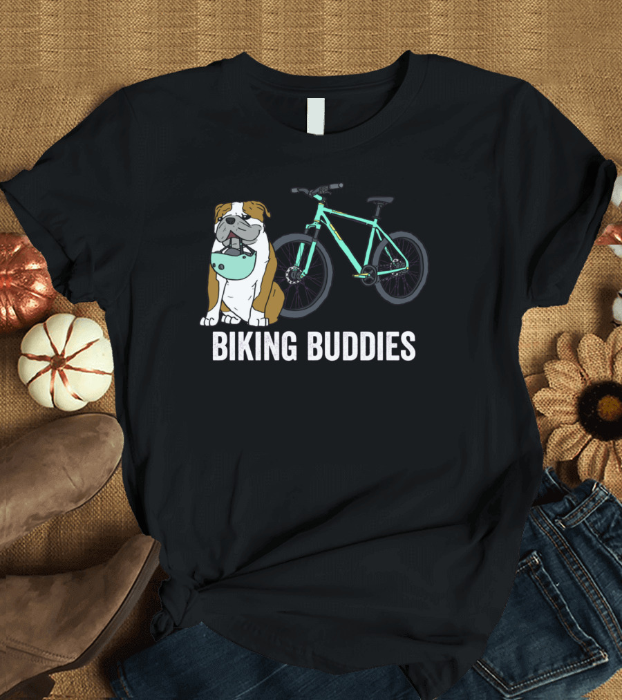 Biking Buddies Bulldog with Helmet and Bicycle T-Shirt