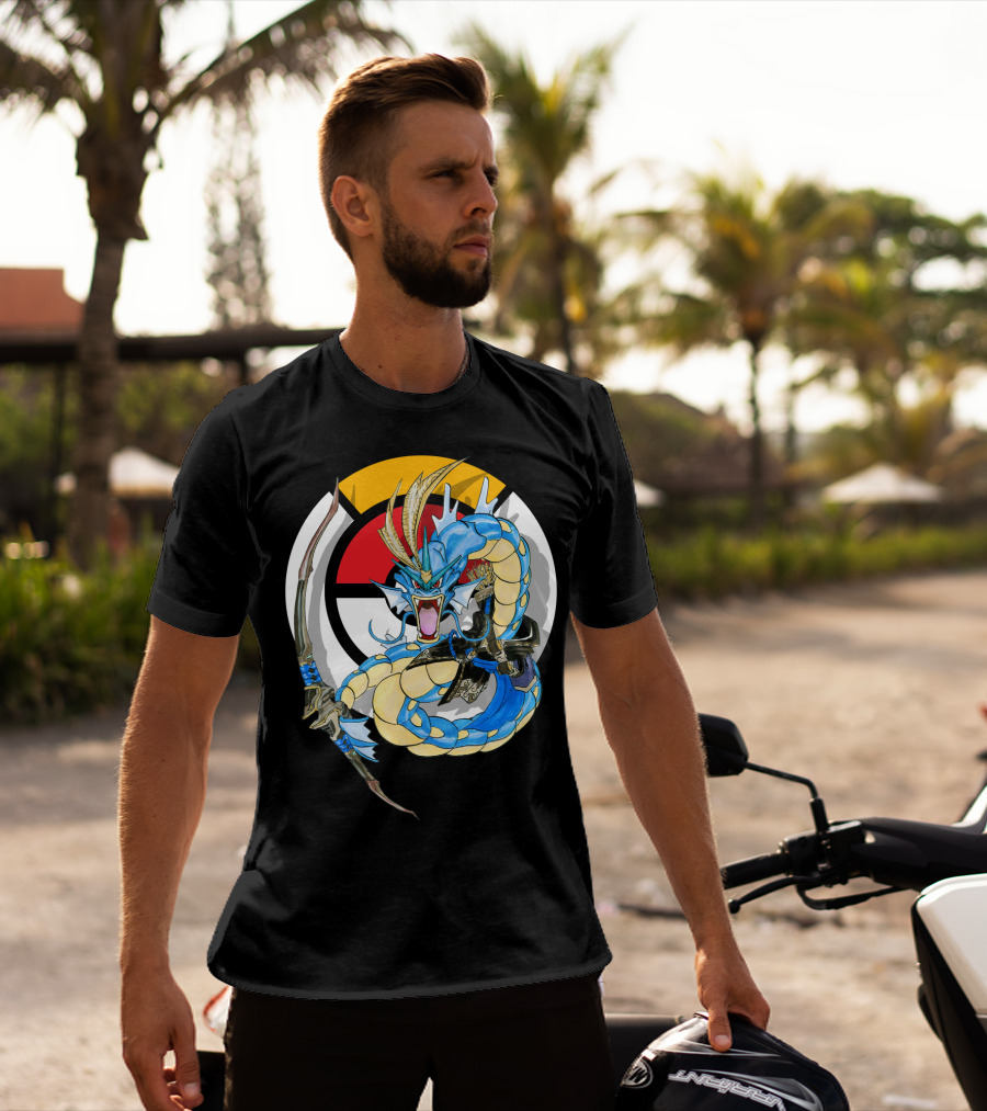 Pokemon Gyarados Hanzo Crossover Bow And Sword Mashup T-Shirt